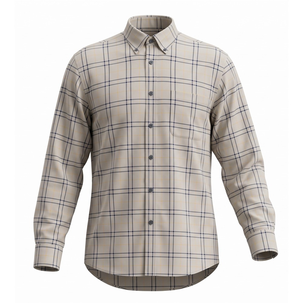 Cabelas Outfitter Series Mens Large Plaid Button Down Shirt Cotton Cream Blue